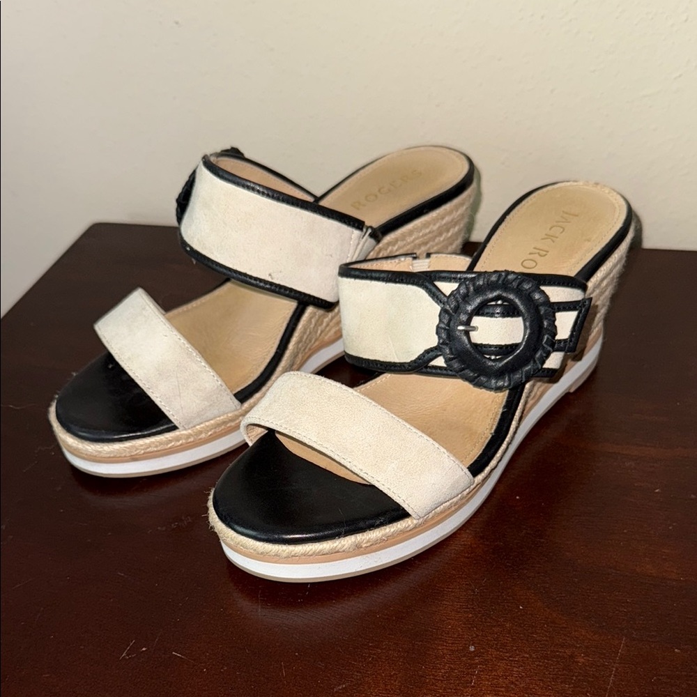 Jack Rogers Cream and Black Wedge Shoes Minimalist Design